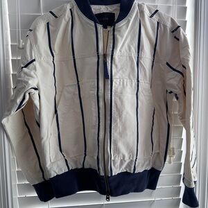 J. Crew White and Blue Bomber Jacket with Navy Trim